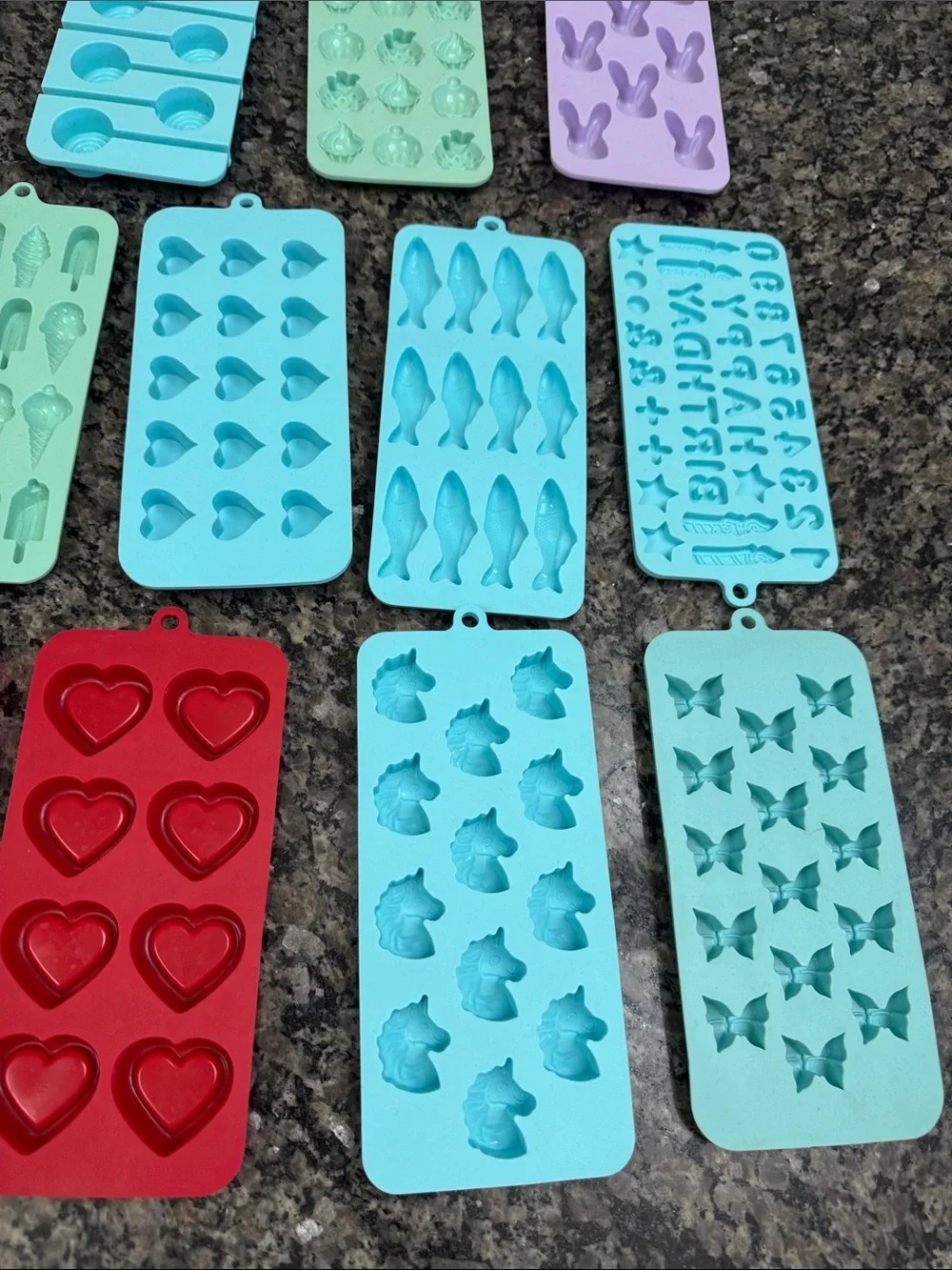 Silicone Candy & Ice Mold Set — Assorted 14 molds hearts lollipop butterfly